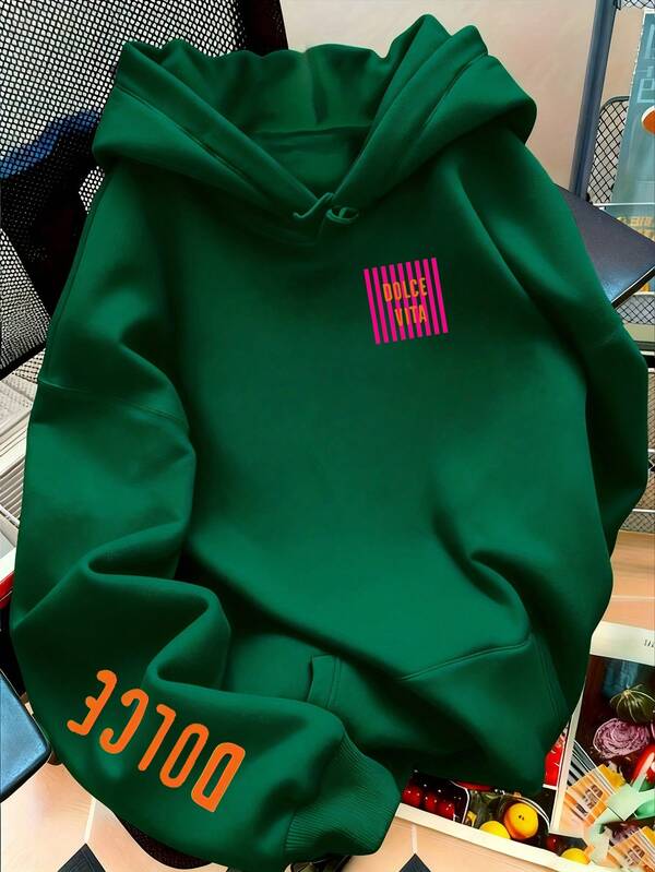 Moletom Com Capuz Lettering Dolce Vita nas Mangas e Ribana