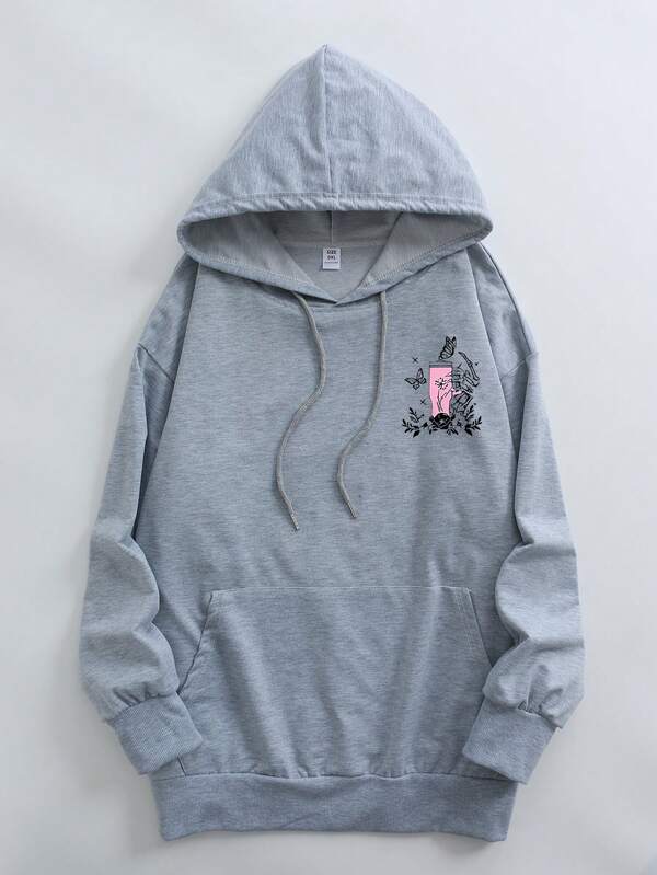 Moletom Com Capuz Bolso Canguru Estampa Caveira Lettering