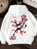 Moletom Com Capuz Bolso Canguru Estampa Floral e Lettering