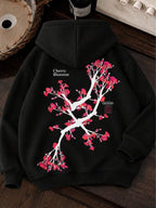 Moletom Com Capuz Bolso Canguru Estampa Floral e Lettering