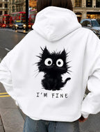 Moletom Com Capuz Bolso Canguru Estampa de Gato e Lettering
