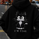Moletom Com Capuz Bolso Canguru Estampa de Gato e Lettering