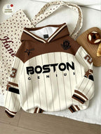 Moletom Com Capuz Listrado Lettering Boston Patch e Ribana