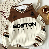 Moletom Com Capuz Listrado Lettering Boston Patch e Ribana
