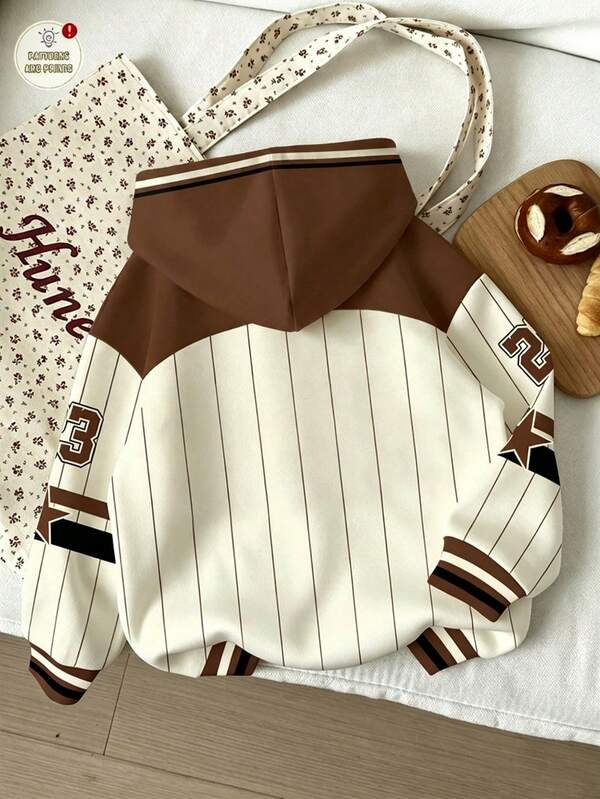 Moletom Com Capuz Listrado Lettering Boston Patch e Ribana