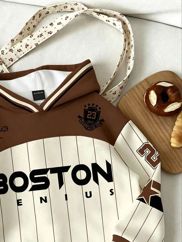 Moletom Com Capuz Listrado Lettering Boston Patch e Ribana