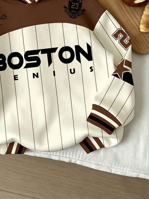 Moletom Com Capuz Listrado Lettering Boston Patch e Ribana