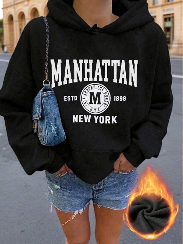 Moletom Com Capuz Bolso Canguru Lettering Manhattan