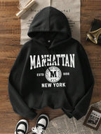 Moletom Com Capuz Bolso Canguru Lettering Manhattan
