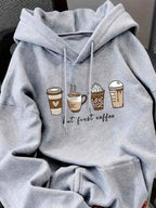 Moletom Com Capuz Bolso Canguru Estampa de Café e Lettering