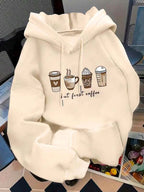 Moletom Com Capuz Bolso Canguru Estampa Café Com Cordão