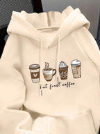 Moletom Com Capuz Bolso Canguru Estampa Café Com Cordão
