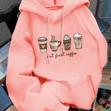 Moletom Com Capuz Bolso Canguru Estampa de Café e Lettering