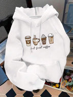 Moletom Com Capuz Bolso Canguru Estampa Café Com Cordão