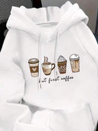 Moletom Com Capuz Bolso Canguru Estampa de Café e Lettering