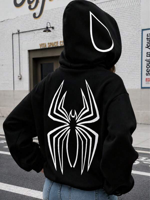 Moletom Com Capuz Estampa de Aranha Lettering e Ribana
