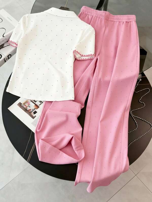 Conjunto Moletom Gola Polo Bordado Cereja Calça Com Faixa