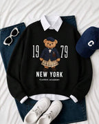 Moletom Gola Careca Estampa de Urso New York e Ribana
