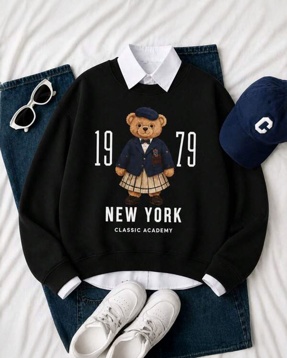 Moletom Gola Careca Estampa de Urso New York e Ribana