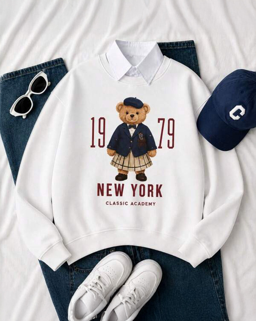 Moletom Gola Careca Estampa de Urso New York e Ribana