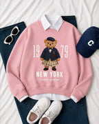 Moletom Gola Careca Estampa de Urso New York e Ribana