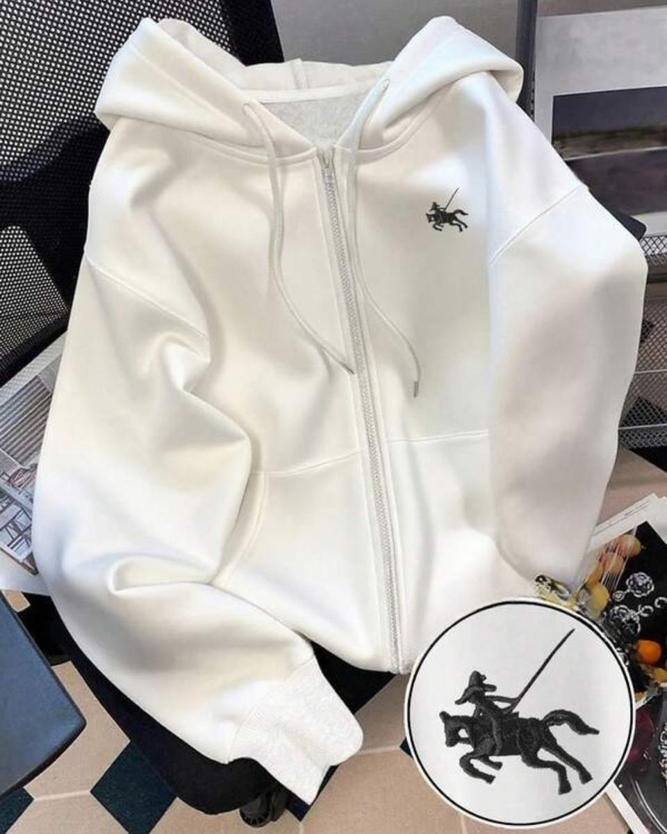 Moletom Com Capuz Com Zíper Bordado E Cordão Com Ribana
